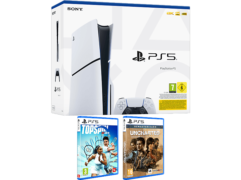 Sony PlayStation 5 Slim Standard 1 TB SSD 1 mando + 2 Juegos (Uncharted: Colección Legado de los Ladrones + TopSpin 2K25)
