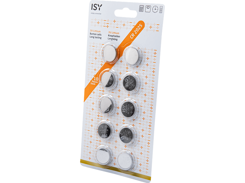 Pilas de botón- ISY IBA-3025 Pack 10 pilas de botón Litio Plata