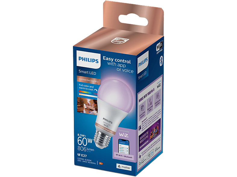Philips A60 E27 Conexión Plug & Play Control mediante aplicación o voz 60W 806 lm Blanco