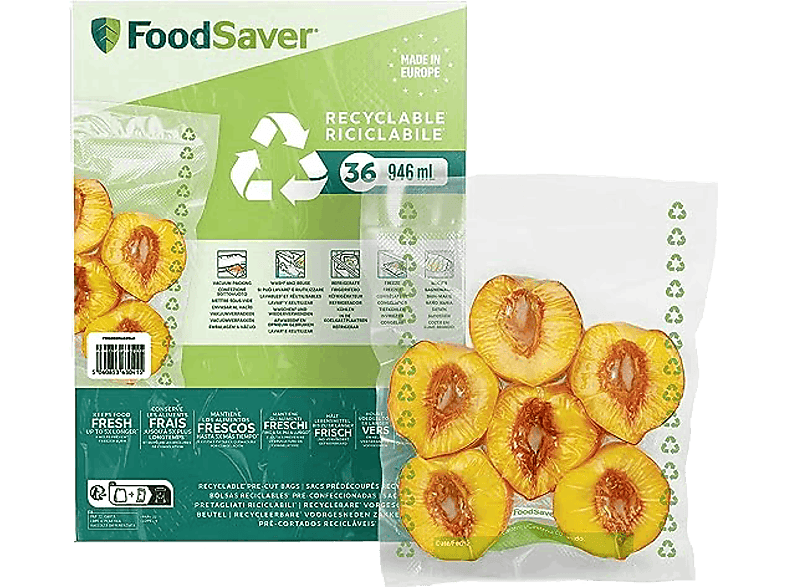 Foodsaver FSBE4802X-01 Plástico mixto 0.97l 36 bolsas Aptas para congelar y cocer Transparente