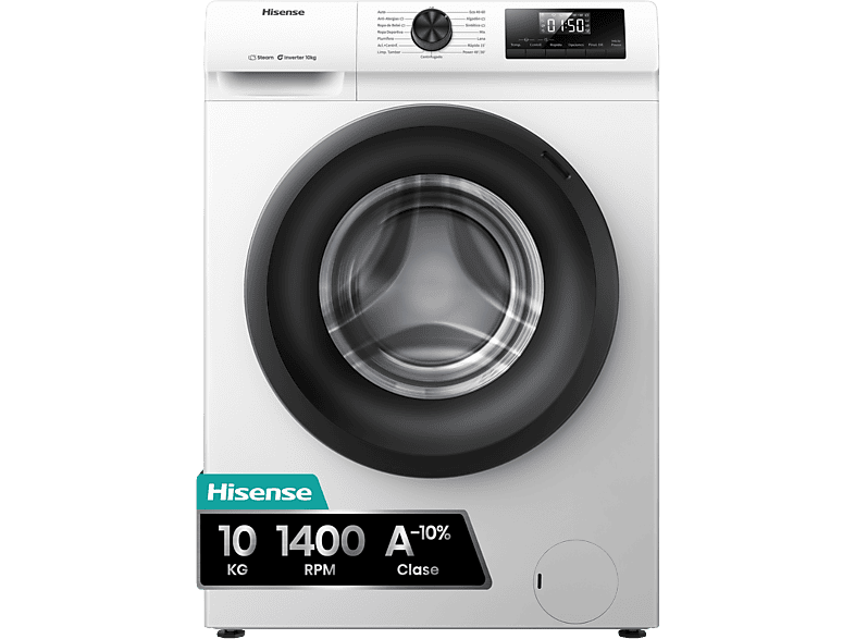 Hisense WF1Q1041BW 10 kg 1400 Rpm Función Vapor Eficiencia A-20% Blanco