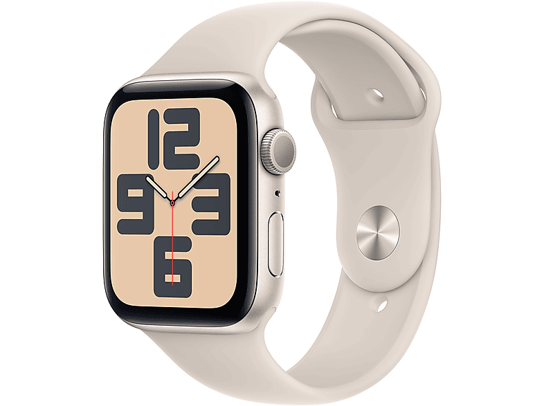 APPLE Watch SE (2023) GPS 44 mm Caja de aluminio blanco estrella Vidrio delantero Ion-X Talla S/M Correa deportiva blanco estrella