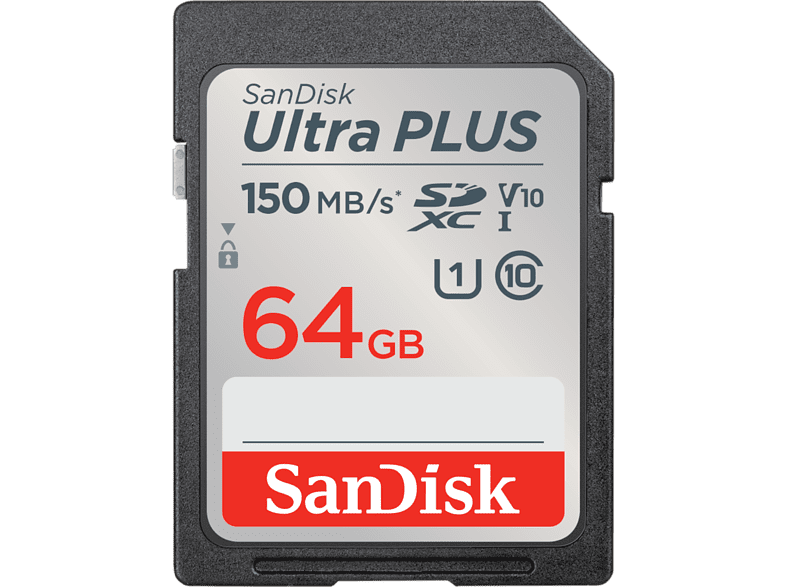 SanDisk Ultra Plus  64GB 150 MB/s UHS-I V10 Clase 10 Resistente al Agua Multicolor