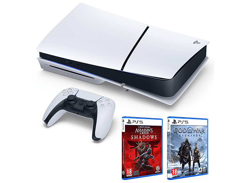 Sony PS5 Slim Standard 1 TB SSD 1 mando Chasis E Blanco + Assassin's Creed: Shadows + God Of War: Ragnarok