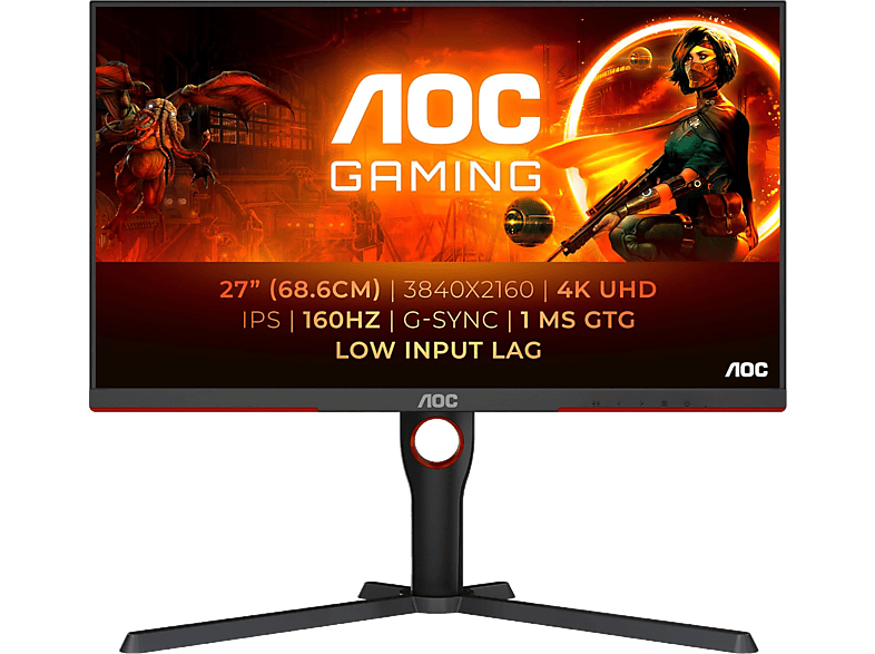 AOC U27G3X/BK 27 UHD 4K 1 ms 160 Hz HDMI DisplayPorts Altura Ajustable G-SYNC Compatible + Adaptive Sync Negro Rojo