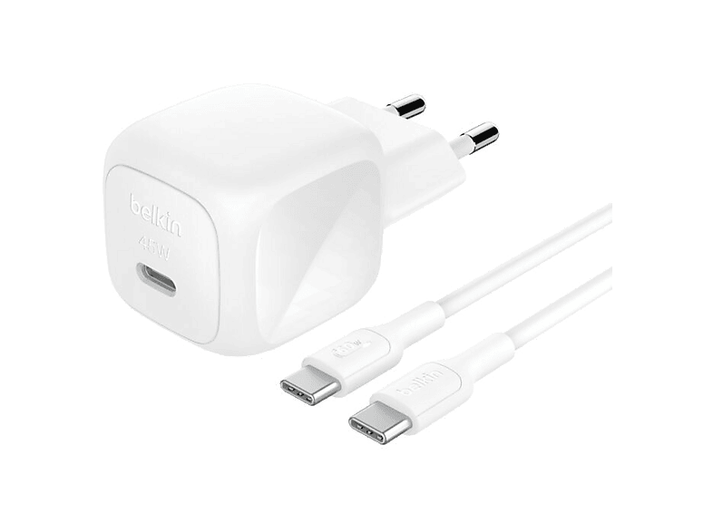 Belkin BoostCharge Cargador de pared compacto USB-C de 45 W + cable USB-C Universal Blanco