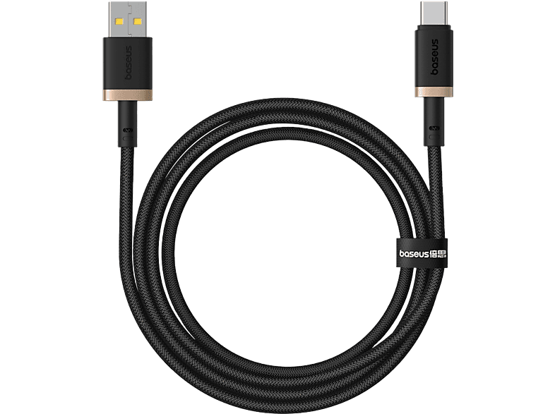 Baseus DURA USB a Tipo-C Carga rápida Cable trenzado ultrarresistente de 200 cm Universal 60W Dorado y Negro