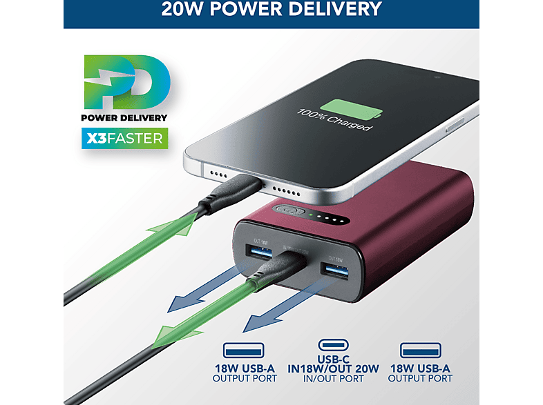 CellularLine FAST 10000 mAh 20W USB-C Rojo