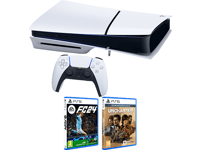 Sony PlayStation 5 Slim Standard 1 TB SSD 1 mando + Juego EA Sports FC24 + Juego Uncharted: Colección Legado de los Ladrones