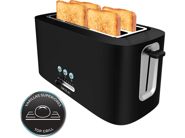 Cecotec Toast&Taste 16000 Extra Double 1630 W 2 Ranuras extraanchas 6 Niveles tostado 3 Funciones Negro