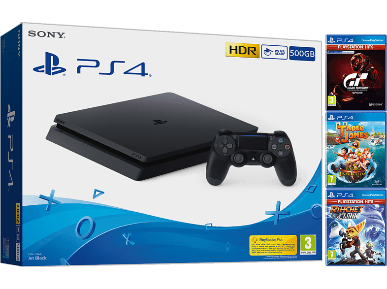 Sony PS4 500 GB Negro + Gran Turismo Sport + Tadeo Jones: La Tabla Esmeralda + Ratchet & Clank