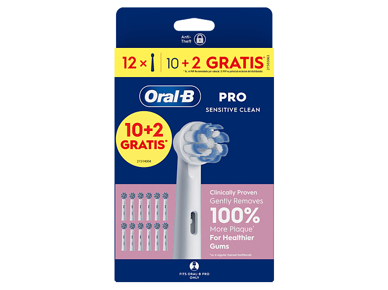 Oral-B Pro Sensitive Clean Cabezales de recambio Dientes y encías sensibles Pack de 12 unidades Blanco