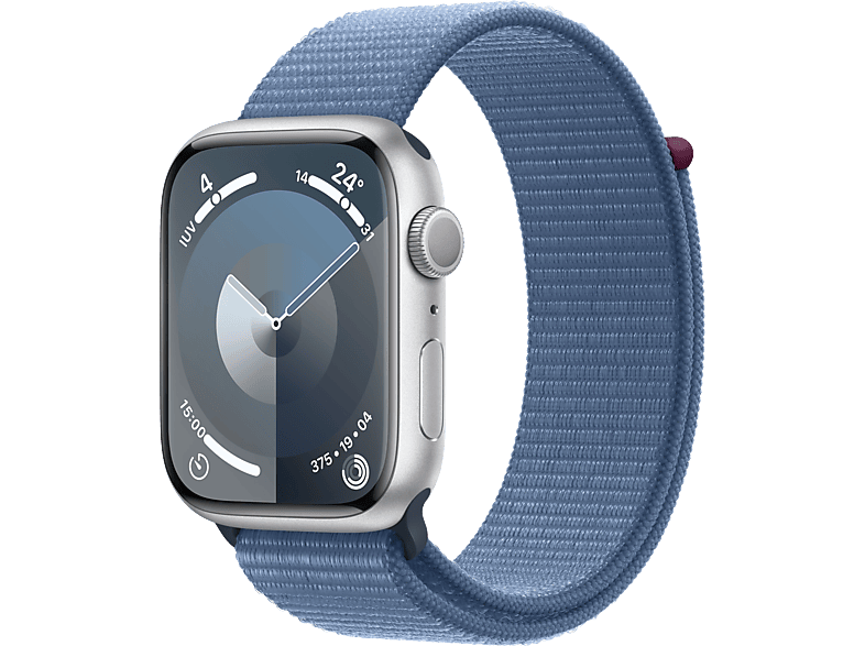 Apple Watch Series 9 (2023) GPS 45 mm Gesto de doble toque Caja de aluminio plata Correa Sport Loop azul invierno