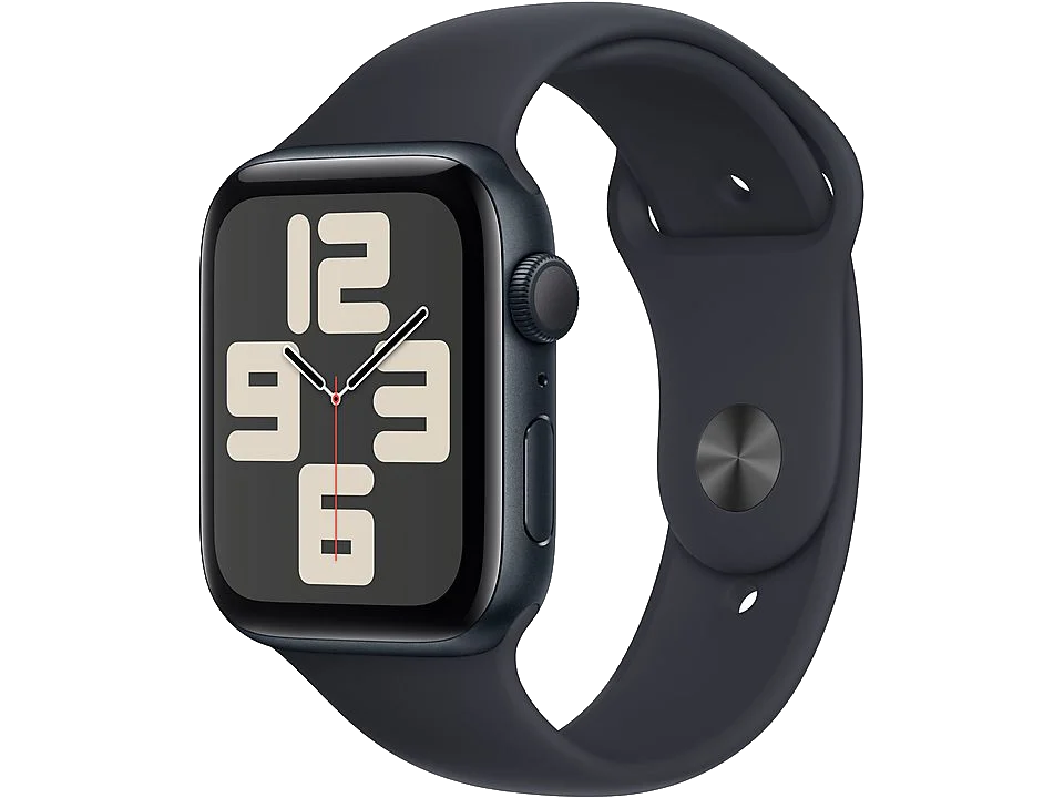 APPLE Watch SE (2023) GPS 44 mm Caja de aluminio medianoche Vidrio delantero Ion-X Talla M/L Correa deportiva medianoche