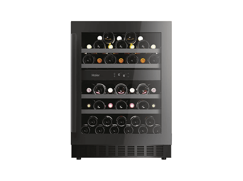 Haier HAKWBD 60 Ventilador 44 Botellas Luz LED 2 Zonas Estantes de Madera Negro