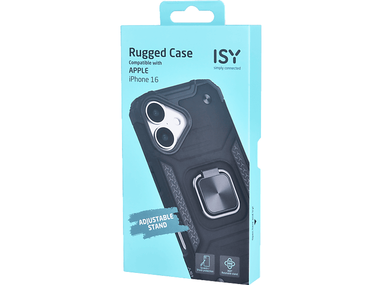 Isy ISC 6106 Compatible con iPhone 16 Resistente a Golpes Soporte Plegable Integrado Negro