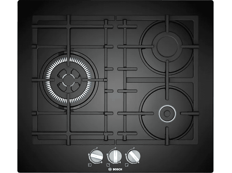 Bosch PNC6B6B90 3 quemadores Gas natural 60 cm Cristal templado Quemador Wok Negro