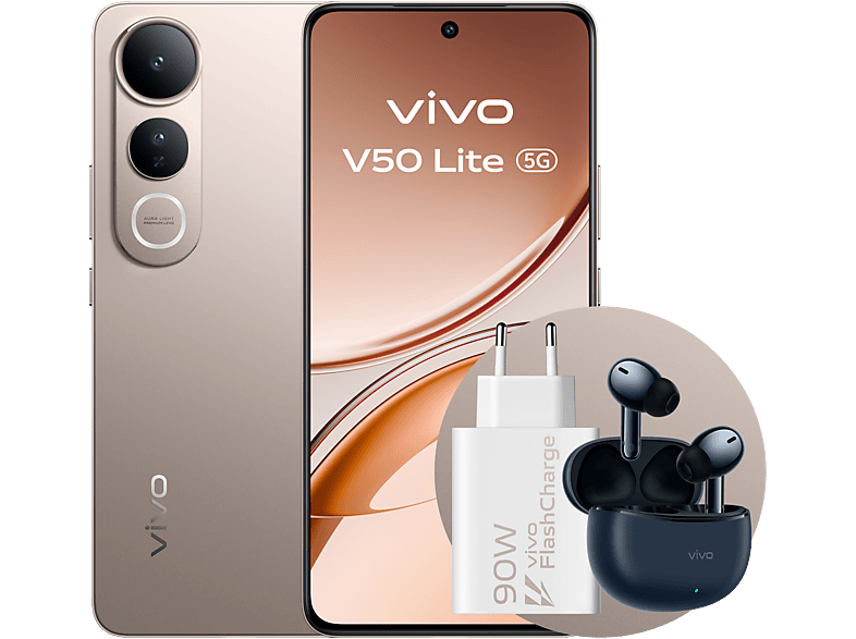 vivo V50 Lite Titanium Gold 256 GB 8 GB RAM 6.77 AMOLED MediaTek Dimensity 6300 6500mAh Incluye Cargador+Auriculares
