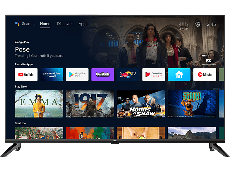 OK OTV 43AU-5022C UHD 4K Netflix Prime Video YouTube Google Play DVB-T2 Negro