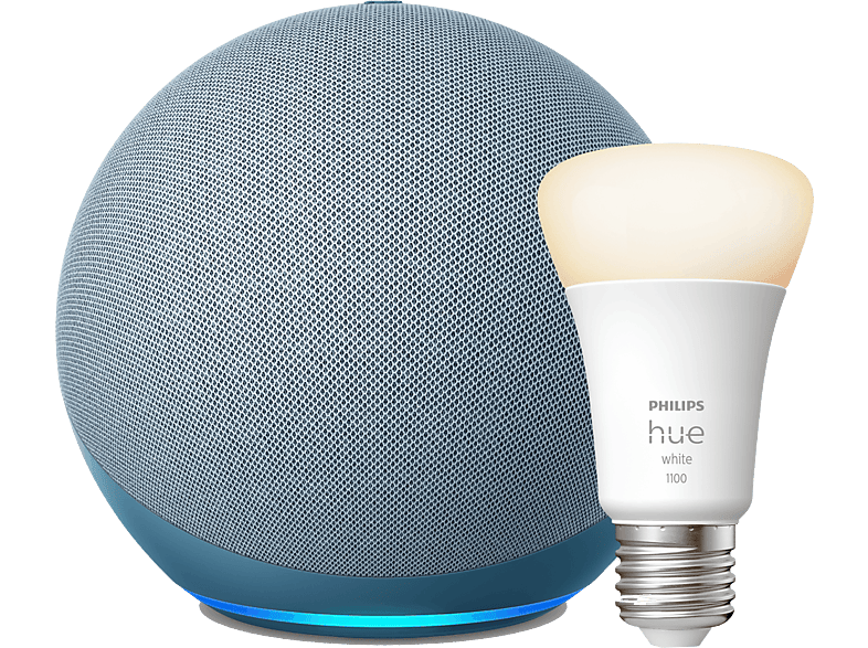 Pack de Echo (4ª Gen) Altavoz inteligente con Alexa Color Azul grisáceo + Bombilla Philips Hue LED E27 Luz Blanca