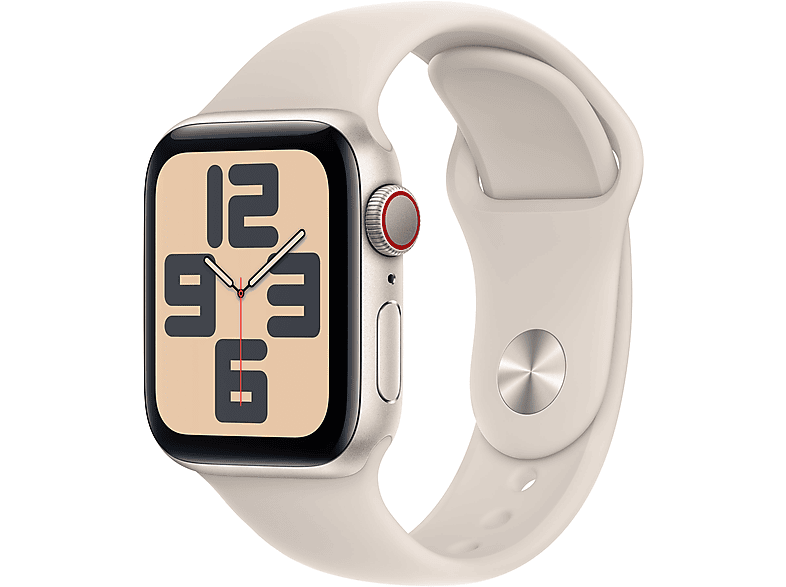 APPLE Watch SE (2023) GPS+CELL 40 mm Caja de aluminio blanco estrella Vidrio delantero Ion-X Talla M/L Correa deportiva blanco estrella