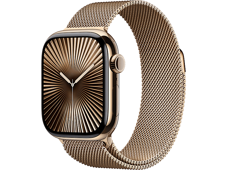 Apple Watch Series 10 (2024) GPS + Cellular 46 mm Gesto de doble toque Caja de titanio Oro Correa Milanese Loop Oro Talla M/L