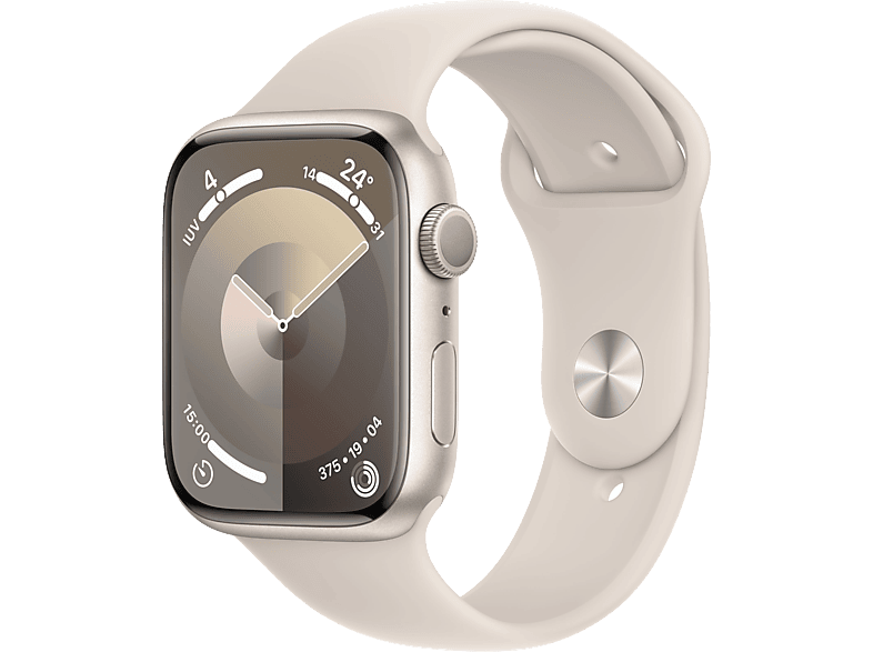 Apple Watch Series 9 (2023) GPS 45 mm Gesto de doble toque Caja de aluminio blanco estrella Correa deportiva blanco estrella Talla M/L