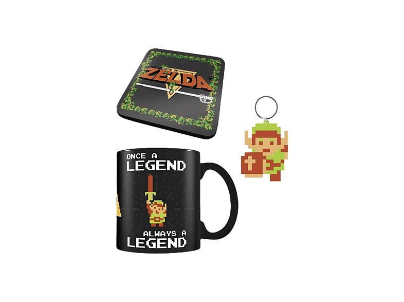 Sherwood Set de Taza de cerámica de 315 ml Posavasos de corcho 10x10 y Llavero The Legend of Zelda