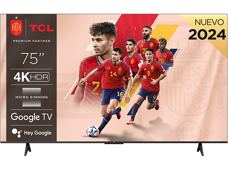 TCL 75P655 UHD 4K Quad Core Smart TV Google TV HDR Brushed titanium metal front