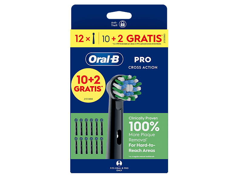 Oral-B Pro CrossAction Cabezales De Recambio Pack de 12 unidades Negro
