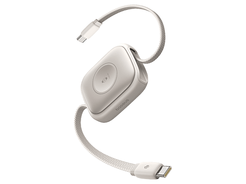Baseus All-in-One retráctil 90 cm Tipo C a Tipo C Universal Carga rápida 100W Carga SmartWatch 2.5W Blanco Starlight