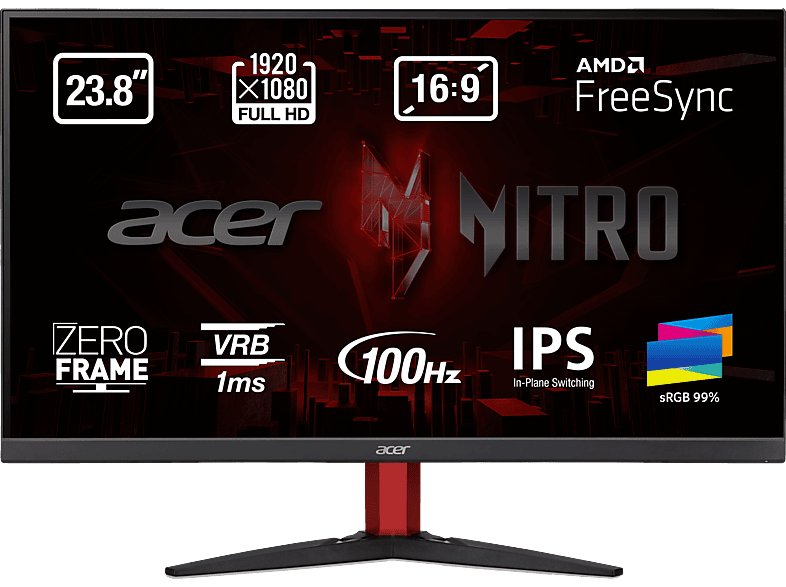 Acer Nitro KG242YE 23.8 Full HD IPS 1 ms 100 Hz 2 x HDMI(1.4) + 1 x VGA FreeSync Negro