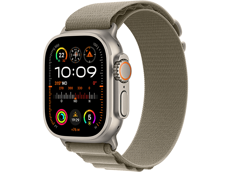 Apple Watch Ultra 2 (2023) GPS + Cellular 49 mm Caja de titanio Gesto doble toque Correa Alpine Loop en Talla L de color Verde oliva