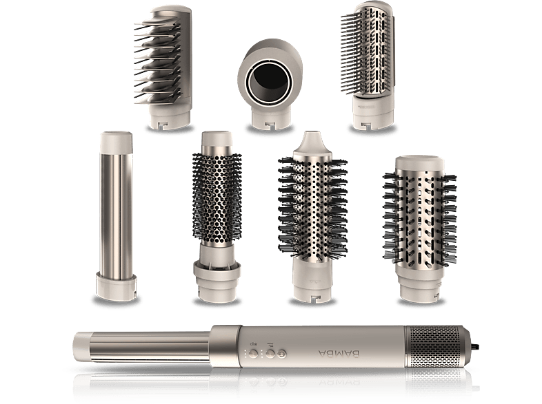 Cecotec Bamba CeramicCare AirGlam Champagne Tecnología iónica 8 en 1 3 velocidades 3 temperaturas 8 accesorios Champagne