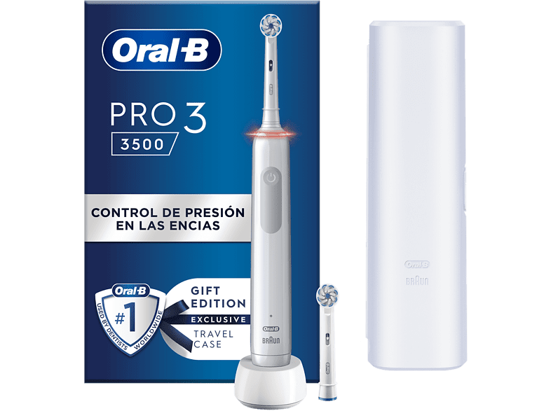 Oral-B Pro 3 3500 Estuche de viaje Sensor de presión 2 Recambios Blanco