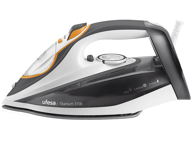 Ufesa Titanium 3100 Golpe de vapor 240 g/min 320 ml Sistema antical 3 en 1 3100W Naranja Blanco y Gris