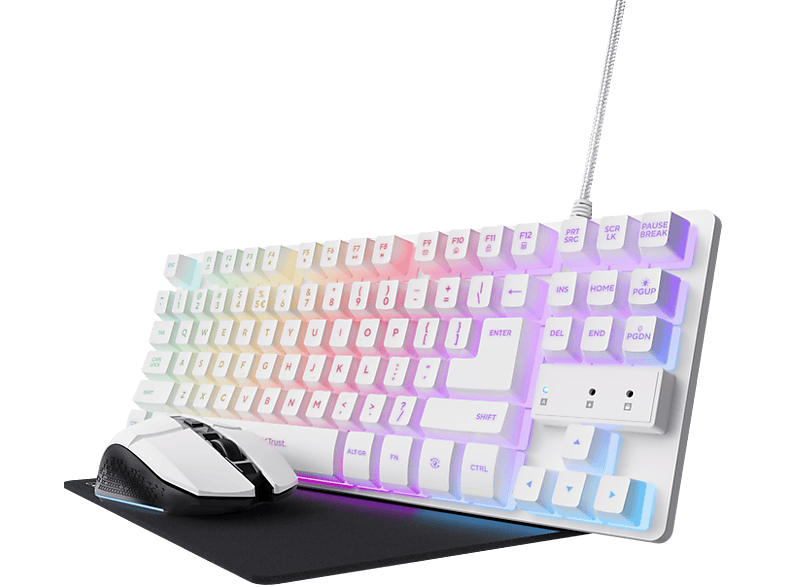 Trust GXT 794 Ratón inalambrico Teclado compacto TKL Retroiluminación Blanco