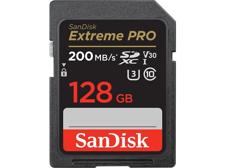 SanDisk Extreme PRO 128 GB Hasta 200 MB/s lectura U3 V30 Clase 10 Vídeo 4K UHD Negro