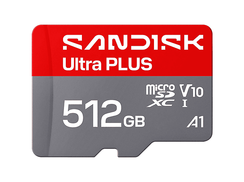 SANDISK Ultra PLUS 512 GB Hasta 200 MB/s UHS-I V10 A1 C10 Adaptador SD Full HD Gris