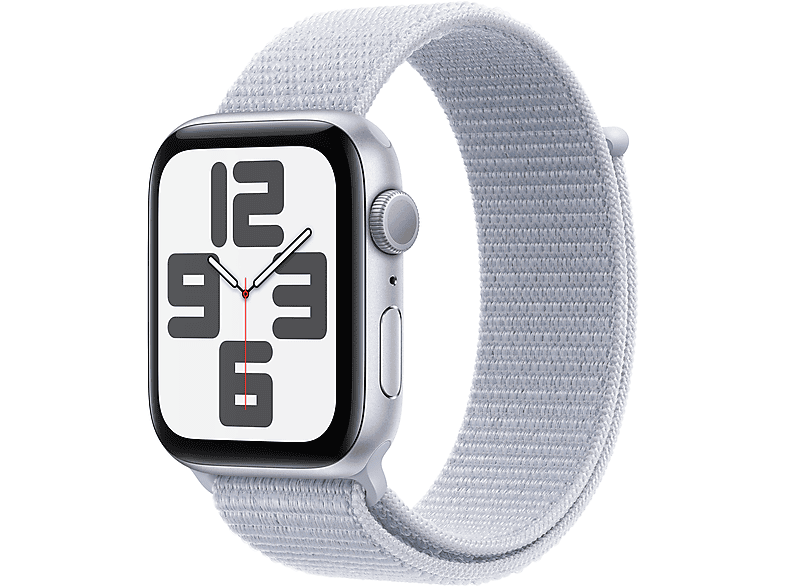 Apple Watch SE (2024) GPS 44 mm Caja de aluminio Plata Vidrio delantero Ion-X Correa deportiva Azul denim Talla M/L