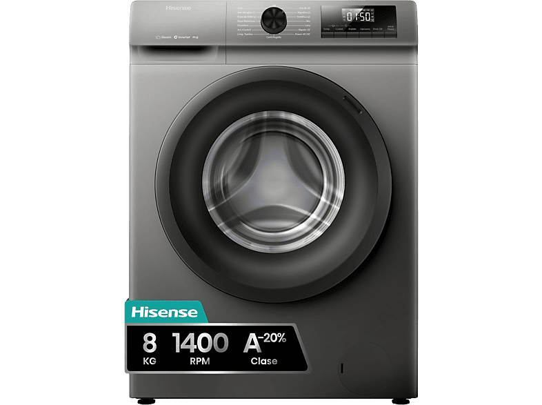 Hisense WF1Q8041BT 8 kg 1400 Rpm Función Vapor Eficiencia A-20% Gris