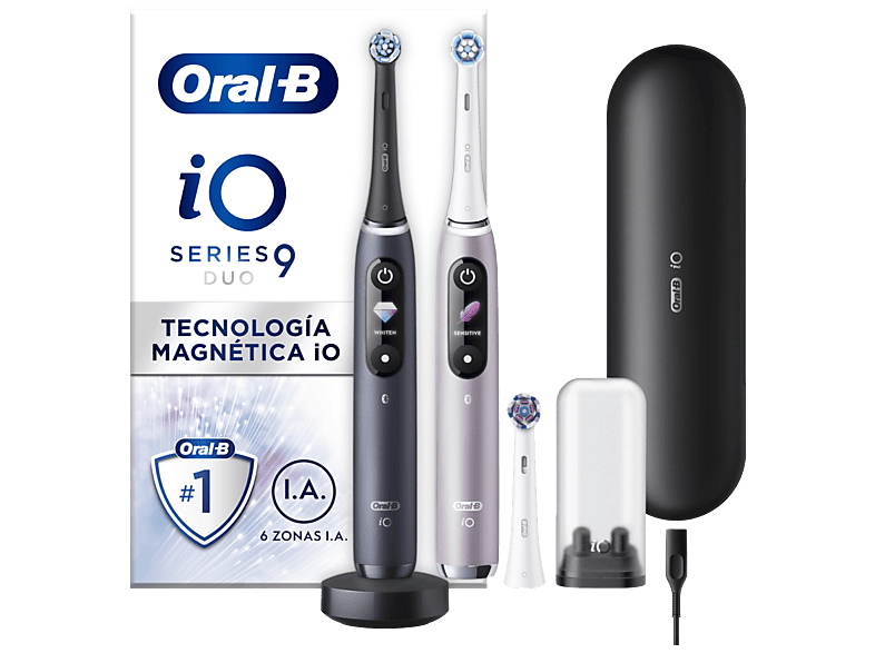 Oral-B iO 9 Pack doble 3 cabezales Seguimiento 3D con app Con estuche de viaje Negro y Rosa
