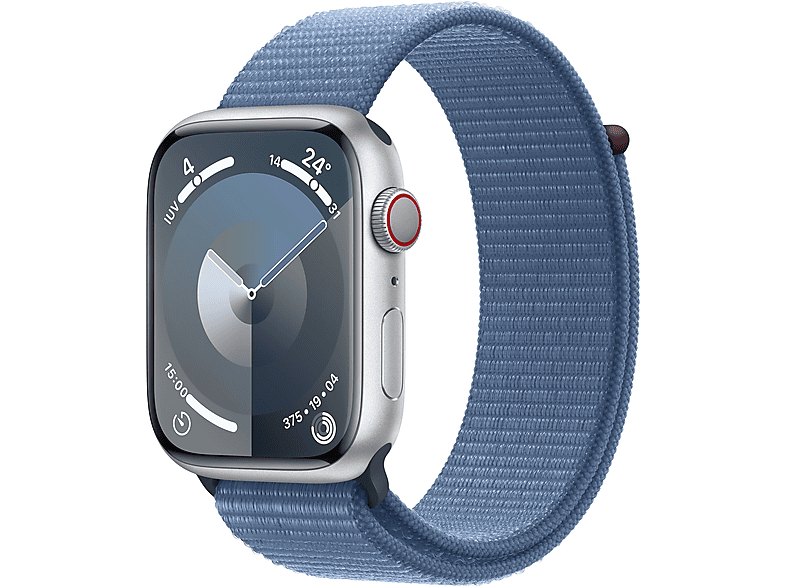 Apple Watch Series 9 (2023) GPS+CELL 45 mm Gesto de doble toque Caja de aluminio plata Correa Sport Loop azul invierno