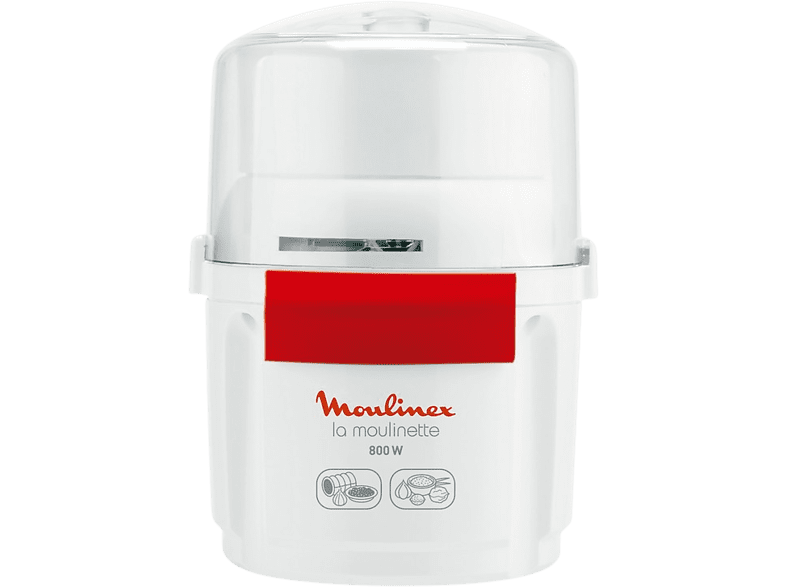 Moulinex AD560120 800 W 200 g/250 ml Acero inoxidable Cuchilla doble Sistema 1-2-3 Blanco