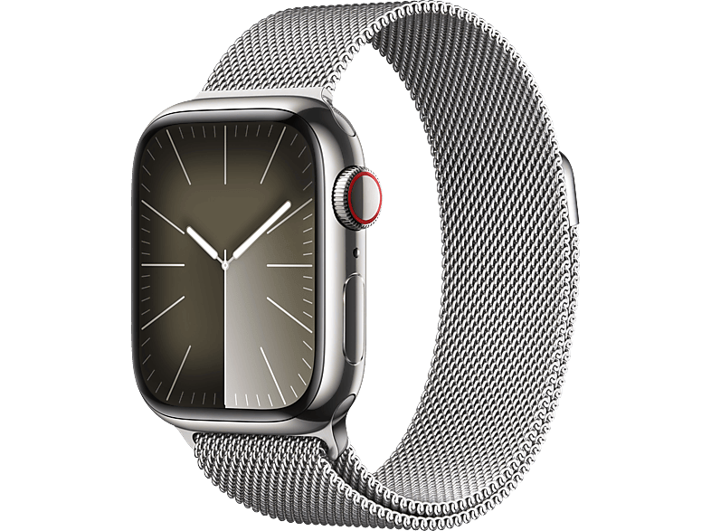 Apple Watch Series 9 (2023) GPS+CELL 41 mm Gesto de doble toque Caja de acero inoxidable plata Correa Milanese Loop plata