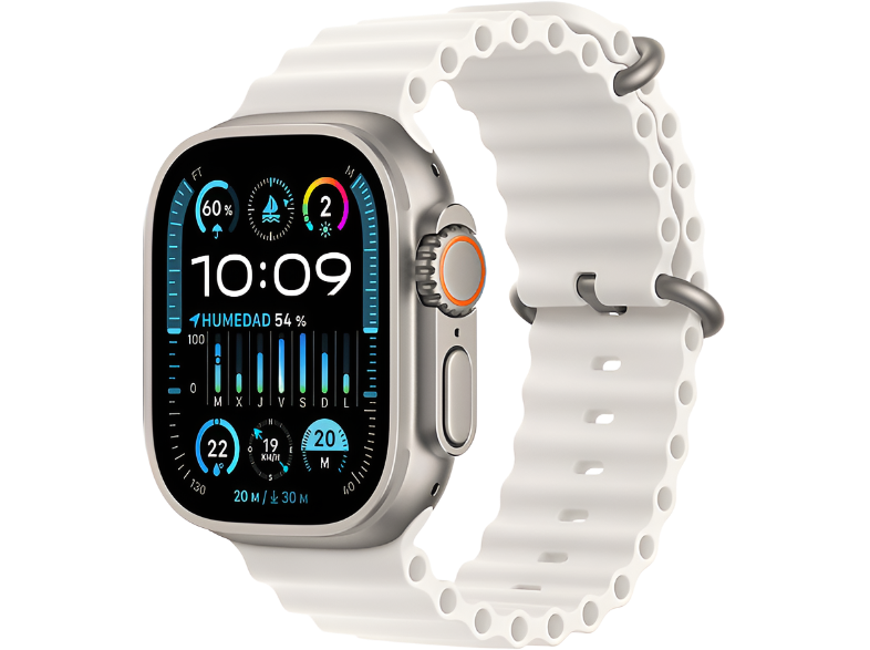 Apple Watch Ultra 2 (2023) GPS + Cellular 49 mm Caja de titanio Gesto doble toque Correa Ocean Band de color Blanco