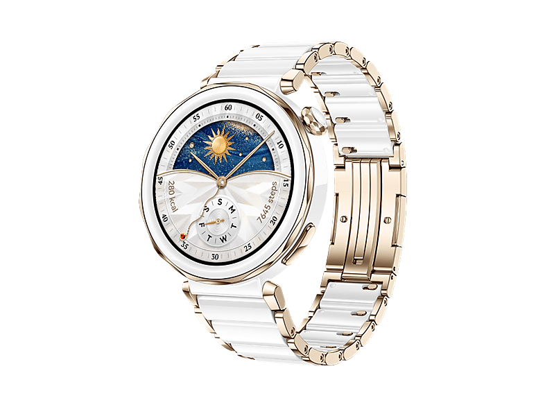 Huawei Watch GT5 Pro 42mm Llamadas Bluetooth Respuesta con Teclado Mapas Campos Golf 7 días batería Correa Cerámico Blanco