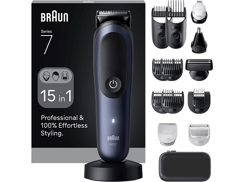 Braun Recortadora todo en 1 Series 7 AIO7580 Kit De Styling 15 en 1 Lámina ProBlade AutoSense Wet& Dry Azul