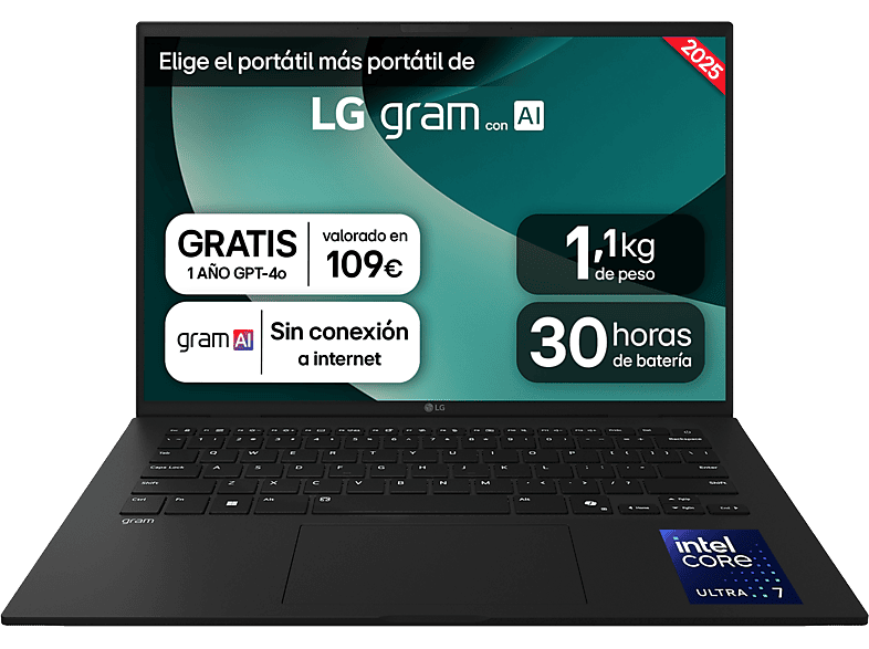 LG 14Z90T-G.AD8BB 14 WUXGA Intel® Core™ Ultra 7-255H 32 GB RAM 2 TB SSD Arc™ GPU W11H Negro