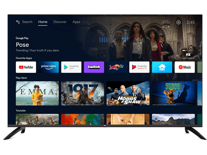 OK OTV 55AU-5023C UHD 4K Android TV Netflix Prime Video YouTube Google Play Negro